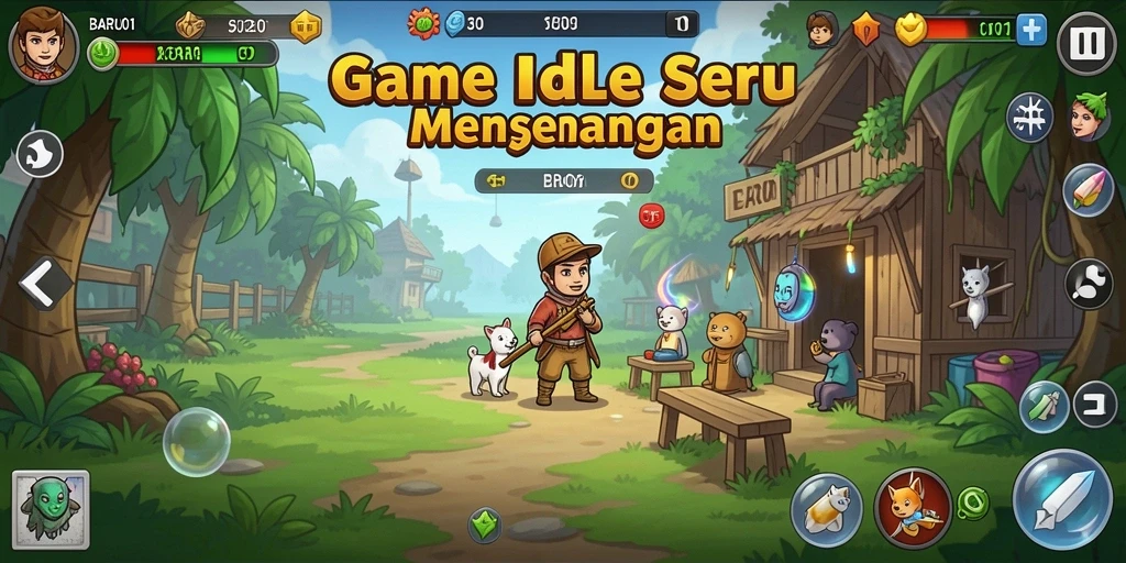 Tangkapan layar gameplay BARU01 menunjukkan karakter yang mengumpulkan sumber daya.