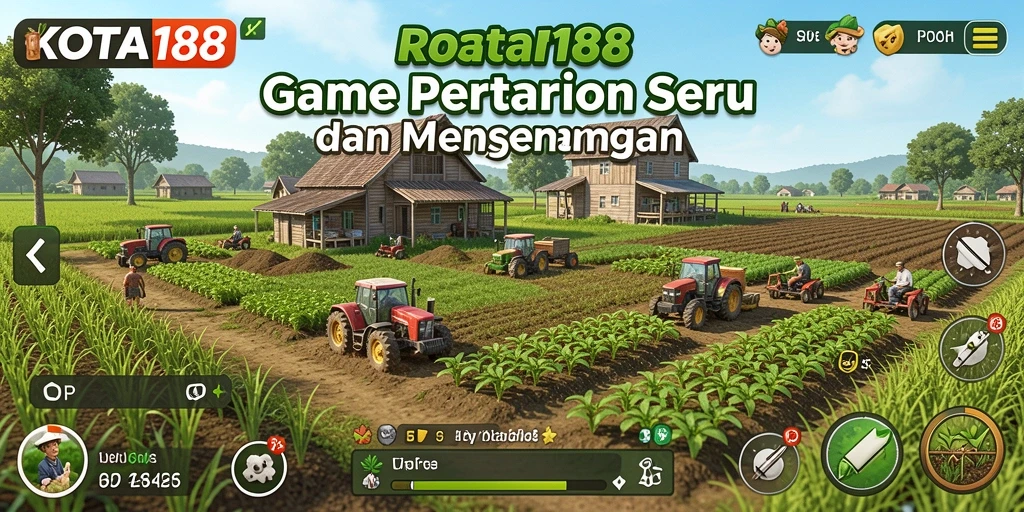 Tampilan gameplay seru KOTA188 dengan lahan pertanian yang hijau.