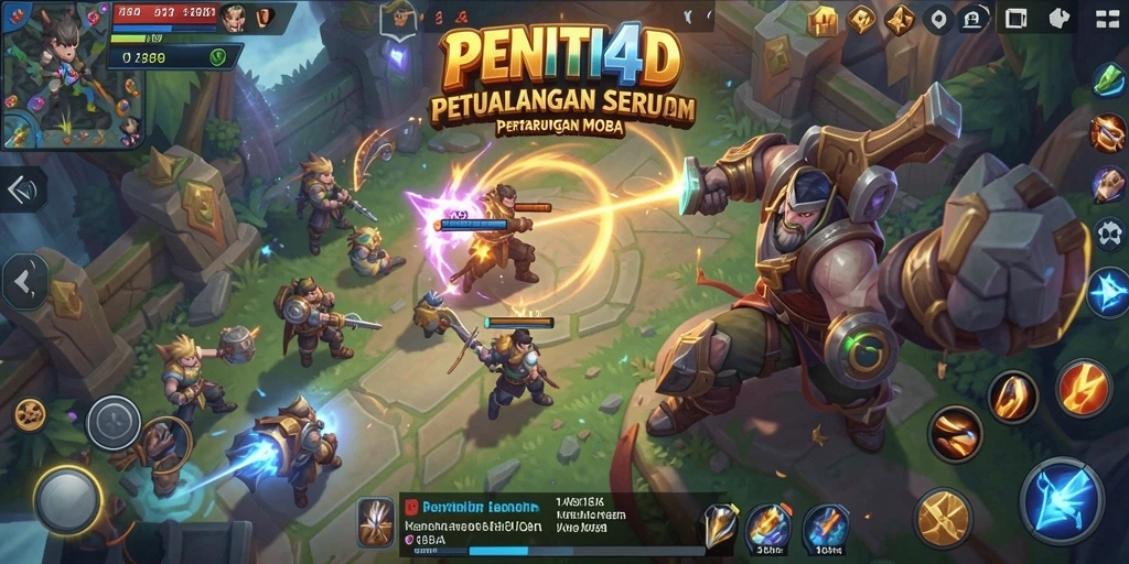 Menampilkan pertarungan seru dalam gameplay MOBA PENITI4D.