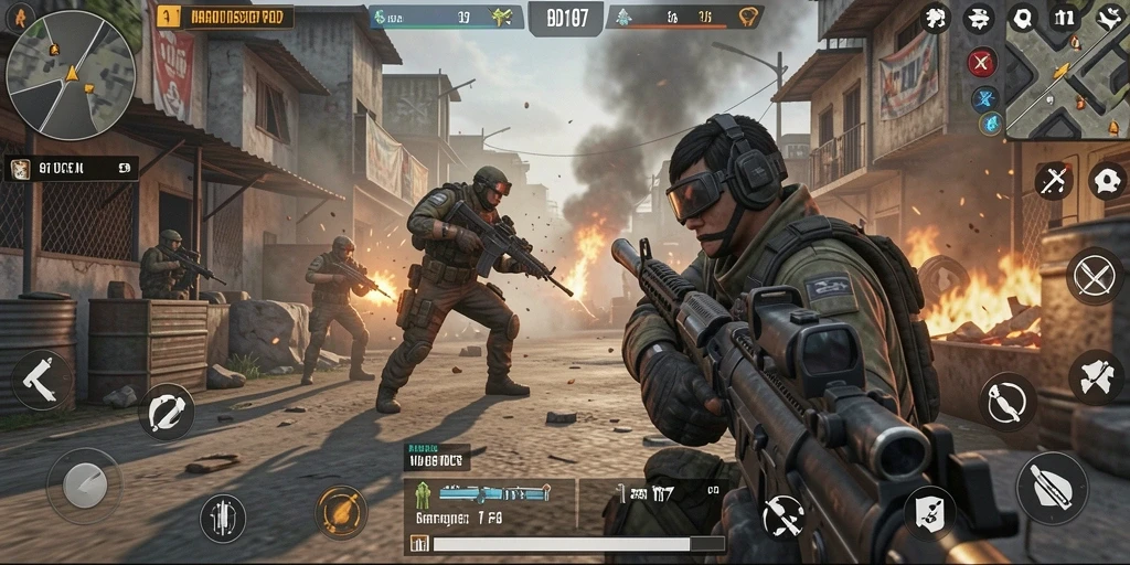 Tampilan gameplay <strong>SD107</strong> dengan aksi menegangkan dan senjata canggih.
