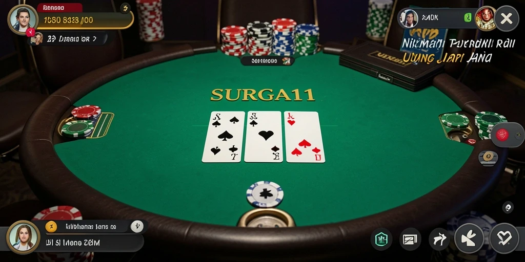 Tangkapan layar menunjukkan gameplay Poker yang mendebarkan dan berinteraksi.