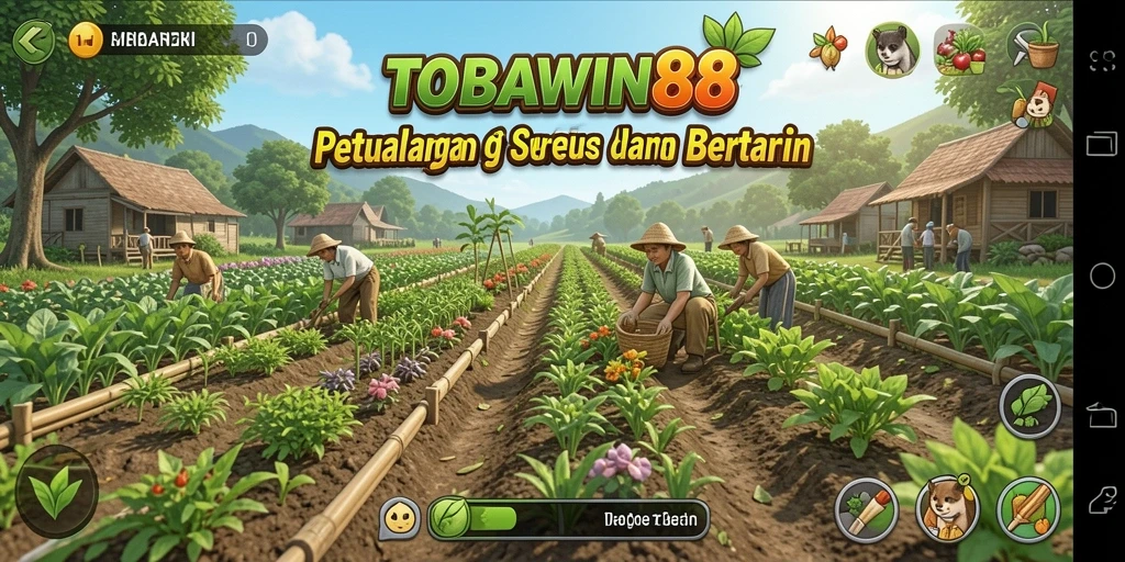 Gameplay TOBAWIN88 memperlihatkan aktivitas berkebun yang seru dan interaktif.